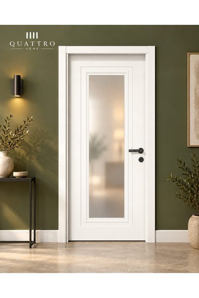 QUATTRO HOME Beyaz Buzlu Camlı Melamin İç Oda Kapısı – Antrasit Kollu 90 lık ...