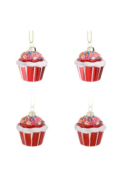 OEM Set Ornamente de Craciun Cupcakes Rosii Lucioase & Mat 5.5cm - 4buc