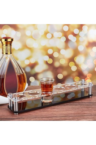 Slasa صينية تقديم أكواب الشوت الأكريليكية الشفافة للبار بـ 6 فتحات للنبيذ وال...