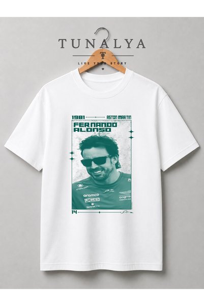 Grafftee Clothing تي شيرت فرناندو ألونسو بتصميم مطبوع، مقاس كبير، مناسب للرجا...