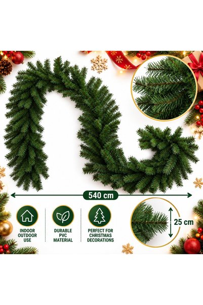 VARENTIS Ghirlandă artificială de Crăciun verde, 5,4 m x 25 cm, PVC, aspect r...