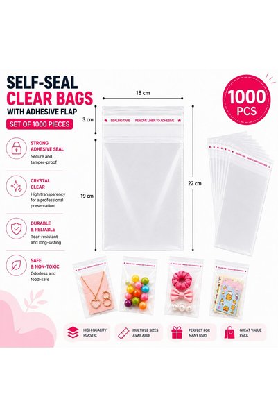 VARENTIS Set 1000 pungi transparente cu clapetă autoadezivă 18 x 22 cm, pungi...