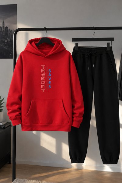 Syndra Saves Printed Red and Black Sweatsuit Set