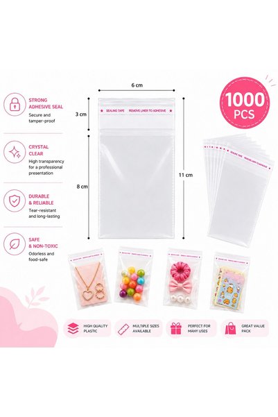VARENTIS Set 1000 pungi transparente cu clapetă autoadezivă 6 x 11 cm, pungi ...