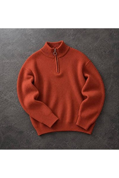 oneoff Men's Half-Zipper Stand Collar Ribbed Knit Sweater