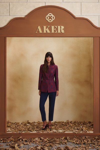Aker Burgundy Jacquard Jacket with a Stand-Up Collar