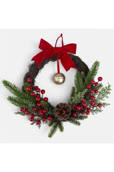 OEM Coroană decorativă de Crăciun cu ramuri și clopoței Ø20cm, DCJ773 - Momen...