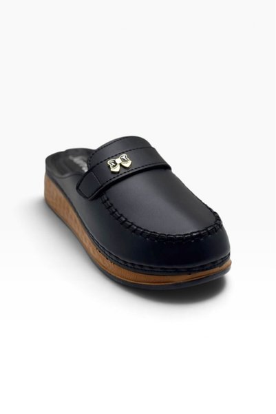 Serra 1615-27 Leather Slippers with Ribbon Buckle and Anatomical Sole for Women