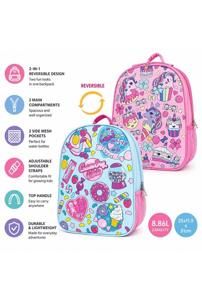 VARENTIS Rucsac reversibil pentru grădiniță, unicorn albastru și roz, model b...