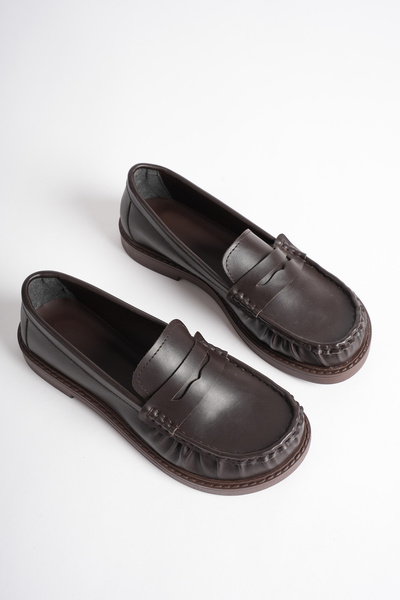 Esilapark Kadın Barefoot Kalıp Mat Acı Kahve Loafer Makosen Günlük Ayakkabı