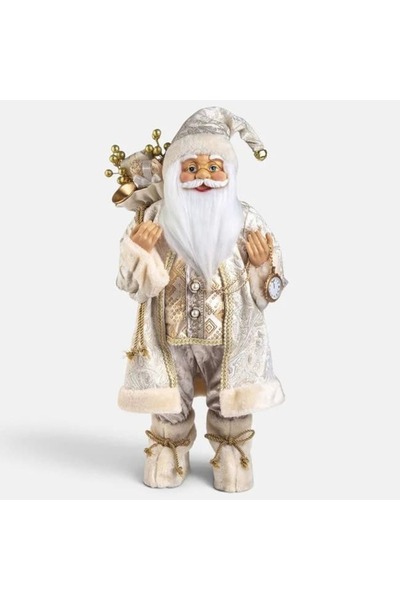 OEM Figurină Moș Crăciun cu haină de șampanie, felinar și ceas 60cm, DCJ925 -...