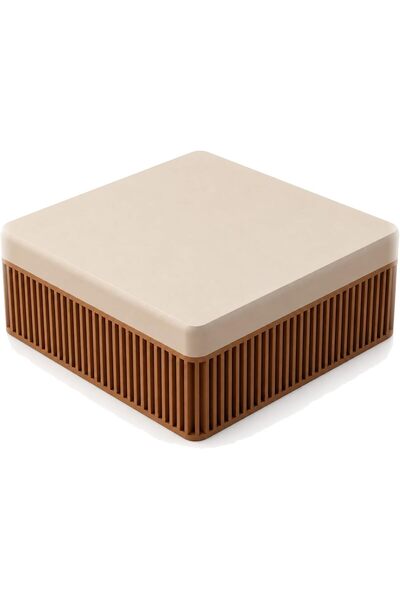Generic Ribbed Jewelry Box 21 cm with Hinged Lid and Ring Insert, Caramel & B...