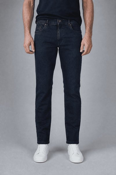 Bisse Navy Denim Zipper-Front Washed Jeans
