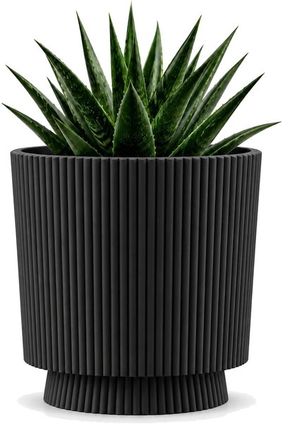 Generic Small Ribbed Planter with Twist-Lock Drip Tray, Modern Indoor Pot for...