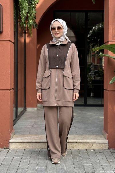 Lale Butik Tunic Set with Pants Featuring Snap and Zip Details on the Front