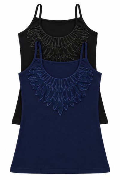 Nicoletta Women's Tank Top with Spaghetti Straps and Lace, 2-Pack, Black-Navy