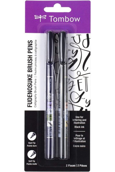 Tombow قلم فرشاة بطرف لين وطرف صلب بلون اسود من فودينوسوك