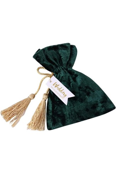 Generic Velvet Pouches with Tassels, Set of 12, Green