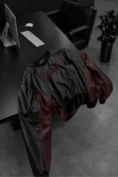 Slatra Men's Black Vitaritma Leather Oversized Sweatshirt