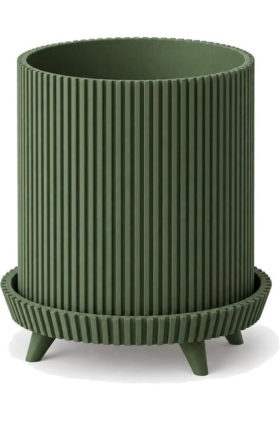 Generic Ribbed Planter with Legs, 11.5 cm Opening, Olive Green, Olive Green