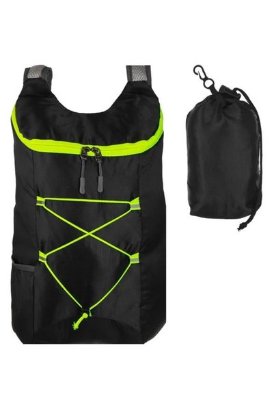 ANTBRO Rucsac, pliabil, de călătorie, negru cu detalii verde lime, 27x14x39cm...