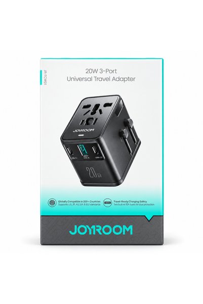 Joyroom JR-TCW01 20W Universal Travel Adapter with 3 USB Ports, Black