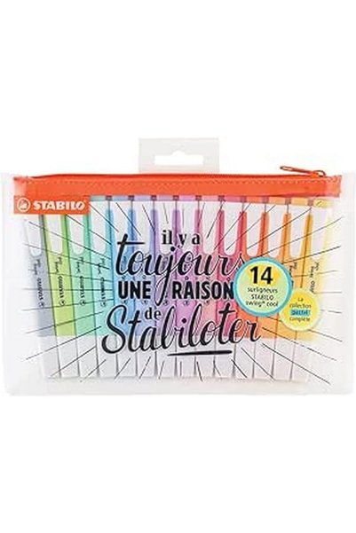 Stabilo أقلام تحديد بألوان باستيل رائعة - علبة أقلام 14 قطعة 100%، F58676، عل...