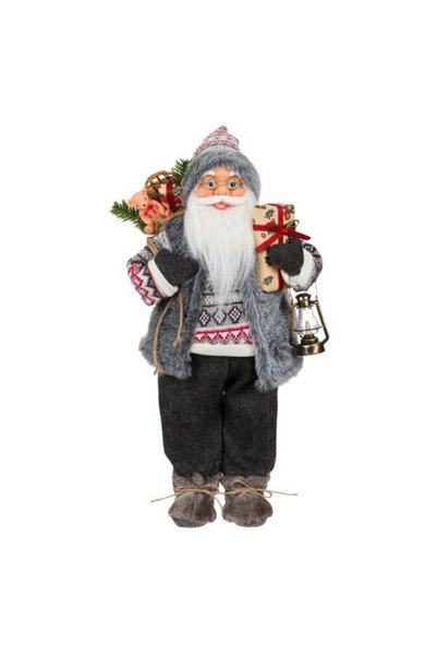 OEM Decorațiune de Crăciun, Figurină, Moș Crăciun, Vestă, Gri, Cadouri, 46cm,...