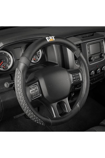 Cat ® EasyWrap Faux Black Leather Steering Wheel Cover, Standard 15 inch Size...