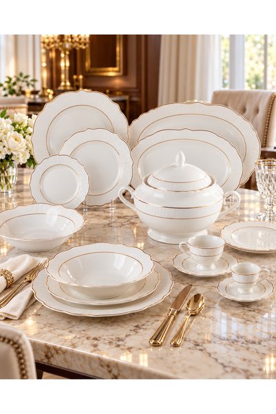 Dania Royal Elegant 62-Piece 6-Person White Embossed and Gold Trimmed Dinnerw...