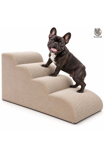 Elindor ® Dog Stairs, 4-Step Foam Stairs, Pet Ramp, Removable and Washable Co...