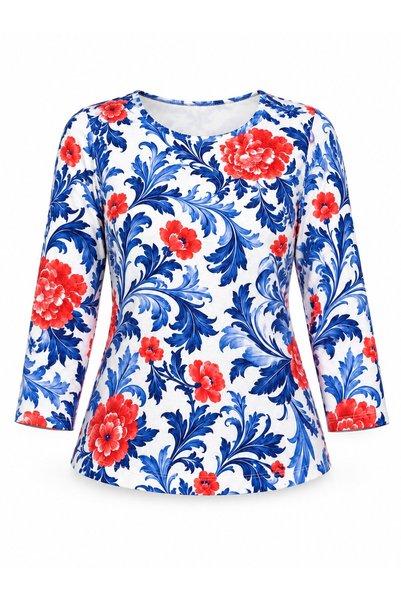 MAMAYAGA Women's Crew Neck Viscose Casual-Chic Plus-Size Blouse with Curve Pa...