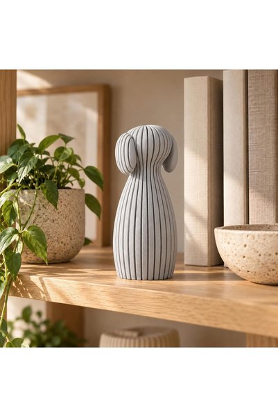 Generic Minimalist Dog Figurine 12.6 cm, Ribbed Modern Statue with Floppy Ear...