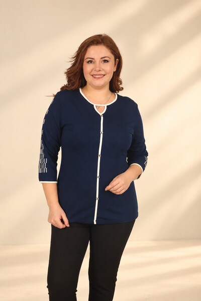By Saygı Women's Blouse with Piped Detail, Button Details, Embroidered Sleeve...