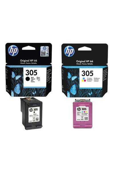HP 305 خرطوشة حبر أصلية باللون الأسود (1) + 305 خرطوشة حبر أصلية ثلاثية الألو...