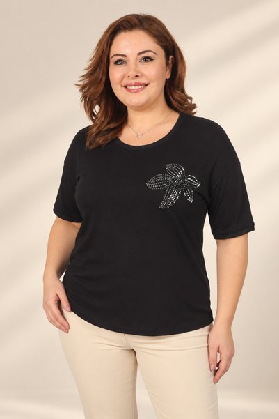 By Saygı Women's Short-Sleeve Stretch Fabric Viscose Blouse with Embroidered ...