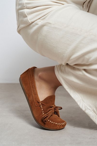 NİŞANTAŞI SHOES Siena Taba Suede Leather with Tassel Detail, Flat Sole Women'...
