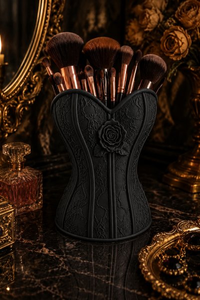Belupa Decorative Organizer for Makeup Brushes with Rose and Lace Motifs