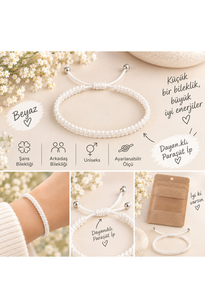 dipole White—Handmade Parachute Cord Adjustable Bracelet
