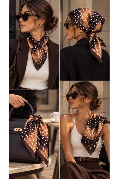 Luminos Butik Coffee-Colored Bamboo-Patterned Scarf FLR2012