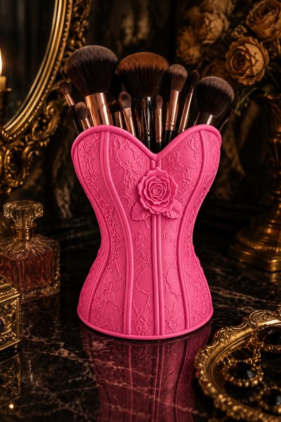 Belupa Decorative Organizer for Makeup Brushes with Rose and Lace Motifs
