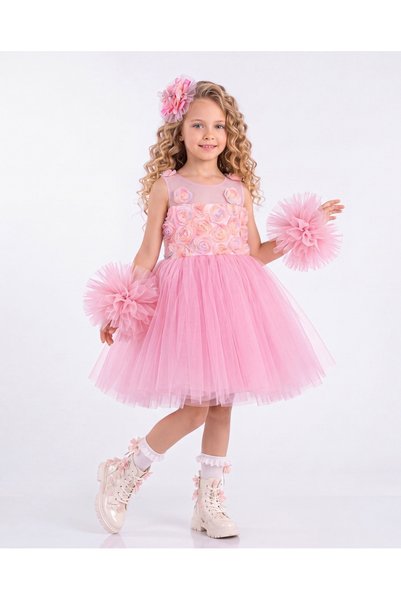 Baby Aden BabyAden Lily-Print Costume Dress for Girls with Pom-Pom Details