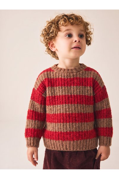 Tinymuyt Unisex Kids' Striped Knit Sweater, Brown-Red