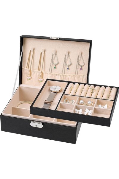 PHCOMRICH Jewelry Box Organizer for Men Women Large Leather Jewelry Storage C...