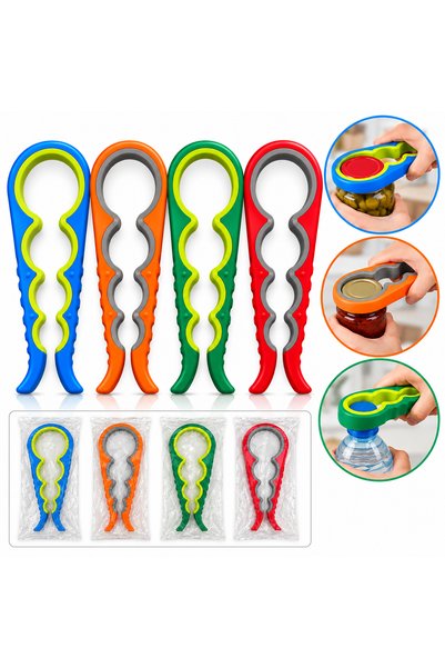 INURA GLOBAL 4-Size Adjustable Jar and Bottle Opener, Assorted Colors
