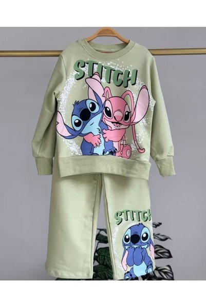 Stitch Baskılı Mint Yeşili Kız Çocuk İkili Takım