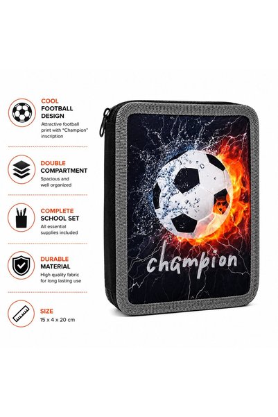 VARENTIS Penar negru dublu, cu model de campion de fotbal, 15x4x20 cm, 12 cre...