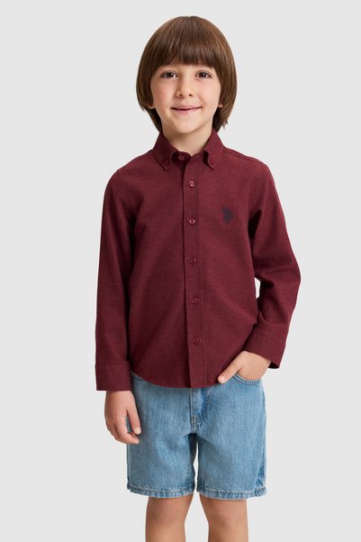 U.S. Polo Assn. قميص أساسي بأكمام طويلة باللون العنابي للأولاد 50332472-VR014