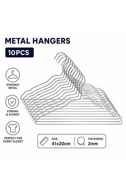 VARENTIS Umerașe metalice argintii 41x20cm, grosime 2mm, set de 10 bucăți, du...