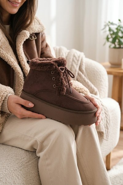 Zerenyus ZRT04MK08 Premium Dark Coffee Suede 5 cm thick sole Lace-Up Winter B...
